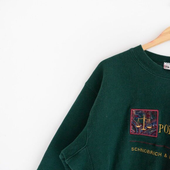 VTG '90S Signet Sportswear Hunter Green Embroidered Law Office Crew Neck Sweater - Picture 13 of 14